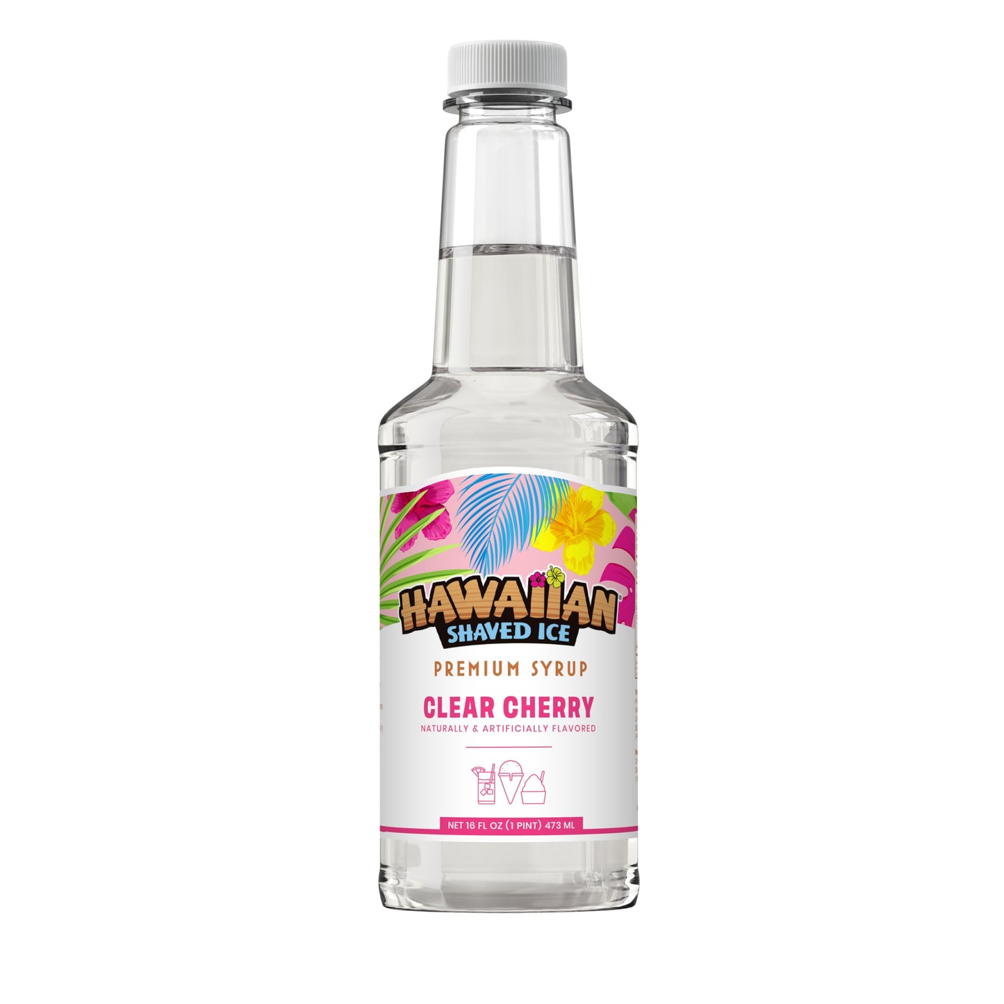 Hawaiian Shaved Ice Clear Cherry Syrup, Nut Soy Dairy & Dye Free, Flavor Fluffy & Crunchy Snow Cones, Shelf Stable, Makes 8 Servings, 16 ounces
