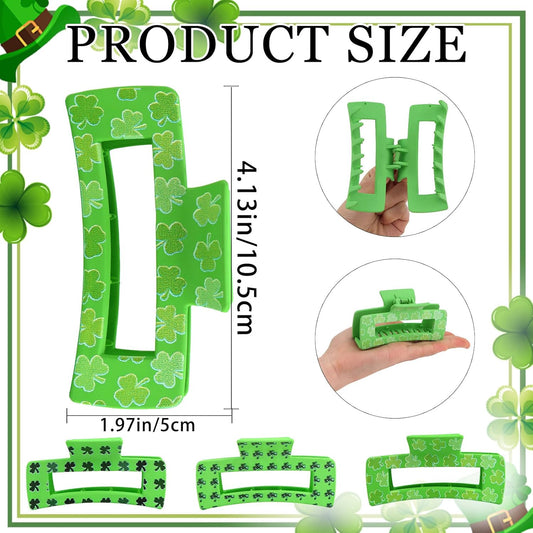 ANBALA_3Pcs_St_Patricks_Day_Claw_Clips_for_Thick_Thin_Hair,_3"_Strong_Hold_Square_Claw_Clips_for_Women_Girls_Non-Slip_Green_Shamrock_Irish_Clover_Hair_Clip_St_Patricks_Day_Accessories