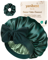 YANIBEST Adjustable Double Layer Satin Bonnet, Silk Hair Bonnet for Sleeping with Elastic Tie Curly Natural Hair Reduce frizz