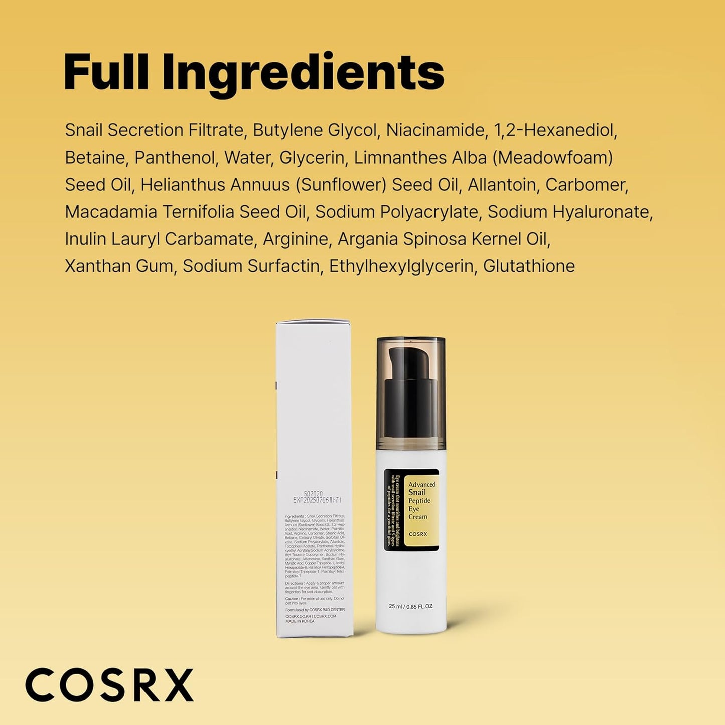 COSRX_Snail_Mucin_Peptide_Under_Eye_Cream,_0.84_fl_oz,_73.7%_Snail_Mucin_and_Niacinamide,_Eye_Care,_Eye_Cream_Anti_Aging,_Dark_Circles,_Korean_Skin_Care