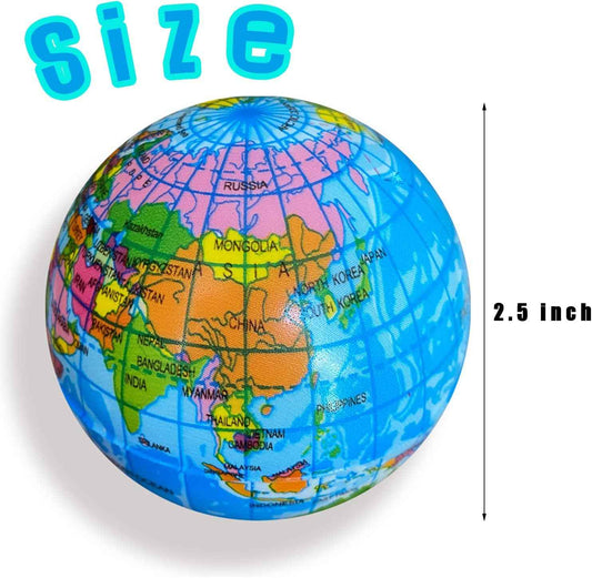 Globe Squeeze Balls,2.5 inch Earth Stress Relief Balls,Soft Foam Stress Ball Toy for Finger Exercise,School or Office Party Favors,24 Pcs