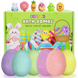 Jofan 6 Pack Easter Bubble Bath Bombs with Easter Squishy Toys Inside for Kids Girls Boys Easter Basket Stuffers Gifts