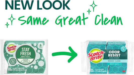 Scotch-Brite Odor Resist Heavy Duty Scrub Sponge, Dishwasher-Safe Kitchen sponges for Serious Scrubbing, Multipurpose Dish Sponge for Stuck-On Messes