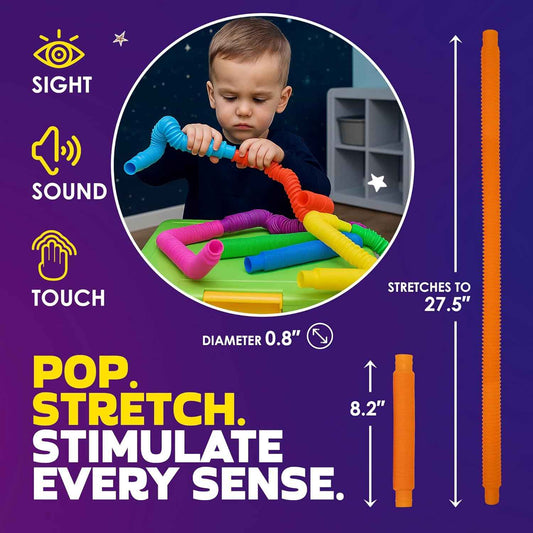 Nutty Toys Pop Tubes - Sensory Toys - Creative STEM Learning for Kids & Toddlers - Connect & Pop! Top ADHD Autism Fidget 2026, Best Boy & Girl Easter Basket Stuffers Gifts Idea