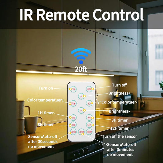 Black/White_Plug_in_Under_Cabinet_Light_bar_with_Motion_Sensor,_Dimmable,_Remote_Control,Color_and_Brightness_Adjustable,_Magnet_LED_Strip_Lights_for_Kitchen,_Workbench,_and_Closet_3_Pack
