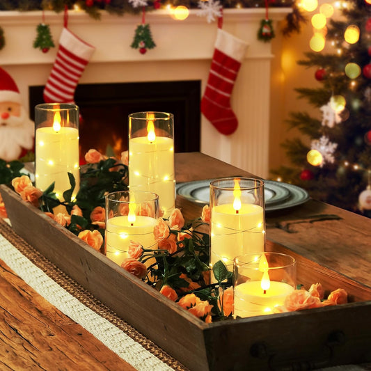 Homemory_Flameless_Candles_with_Embedded_Star_String_Fairy_Lights,_Battery_Operated_Candles,_LED_Candle,_Fake_Candles_with_Remote_Control_and_Timer,_Ivory,_Set_of_5(H4_5"_6"_8"_8")