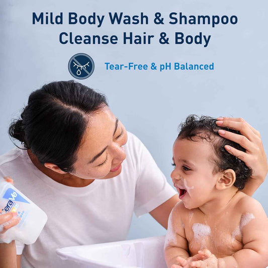 CeraVe Baby Wash & Shampoo, Tear-Free 2-in-1 Bath Wash for Hair & Skin, with Vitamin E, Fragrance-Free, Paraben-Free, Dye-Free, Phthalates-Free, Sulfate-Free