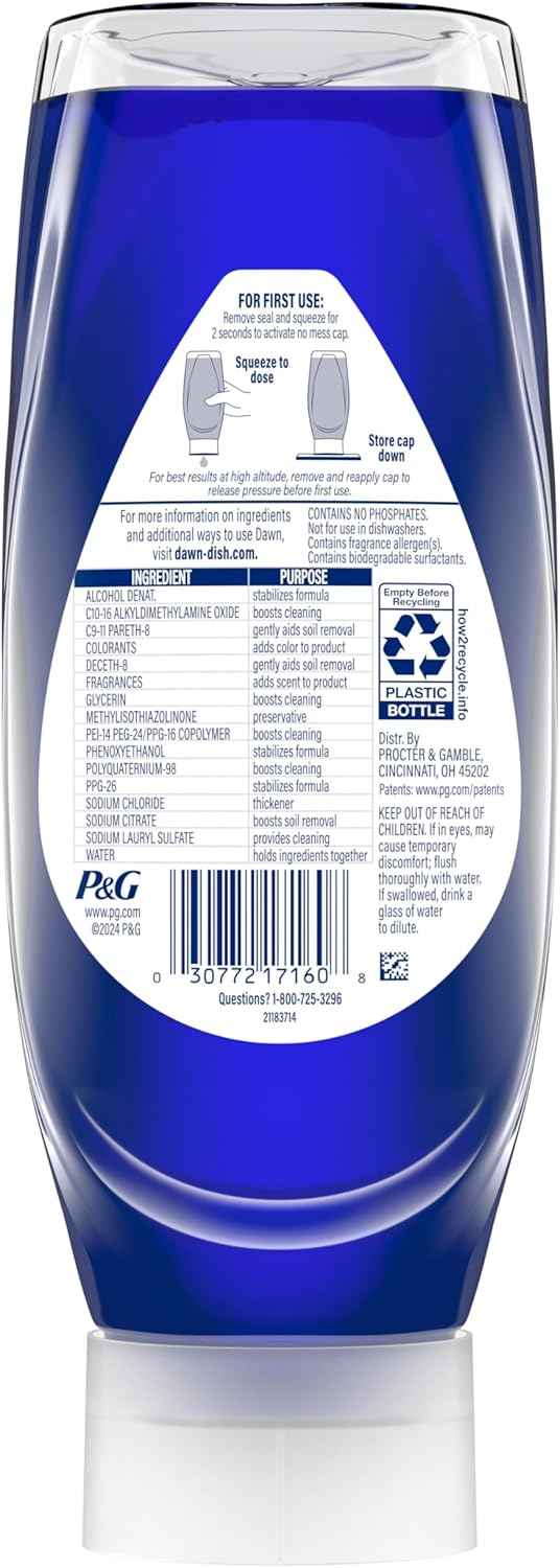 Dawn Platinum Plus PowerSuds Liquid Dish Soap, 17.4 oz. EZ-Squeeze Bottle