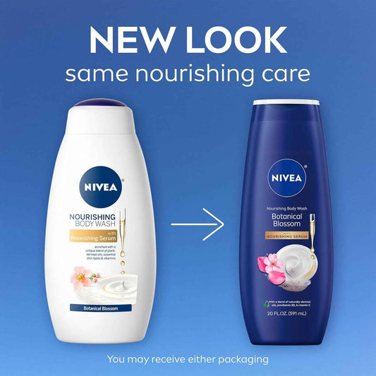 NIVEA Nourishing Botanical Blossom Body Wash with Nourishing Serum, Moisturizing Body Wash for Women, Enriched with Provitamin B5 and Vitamin E