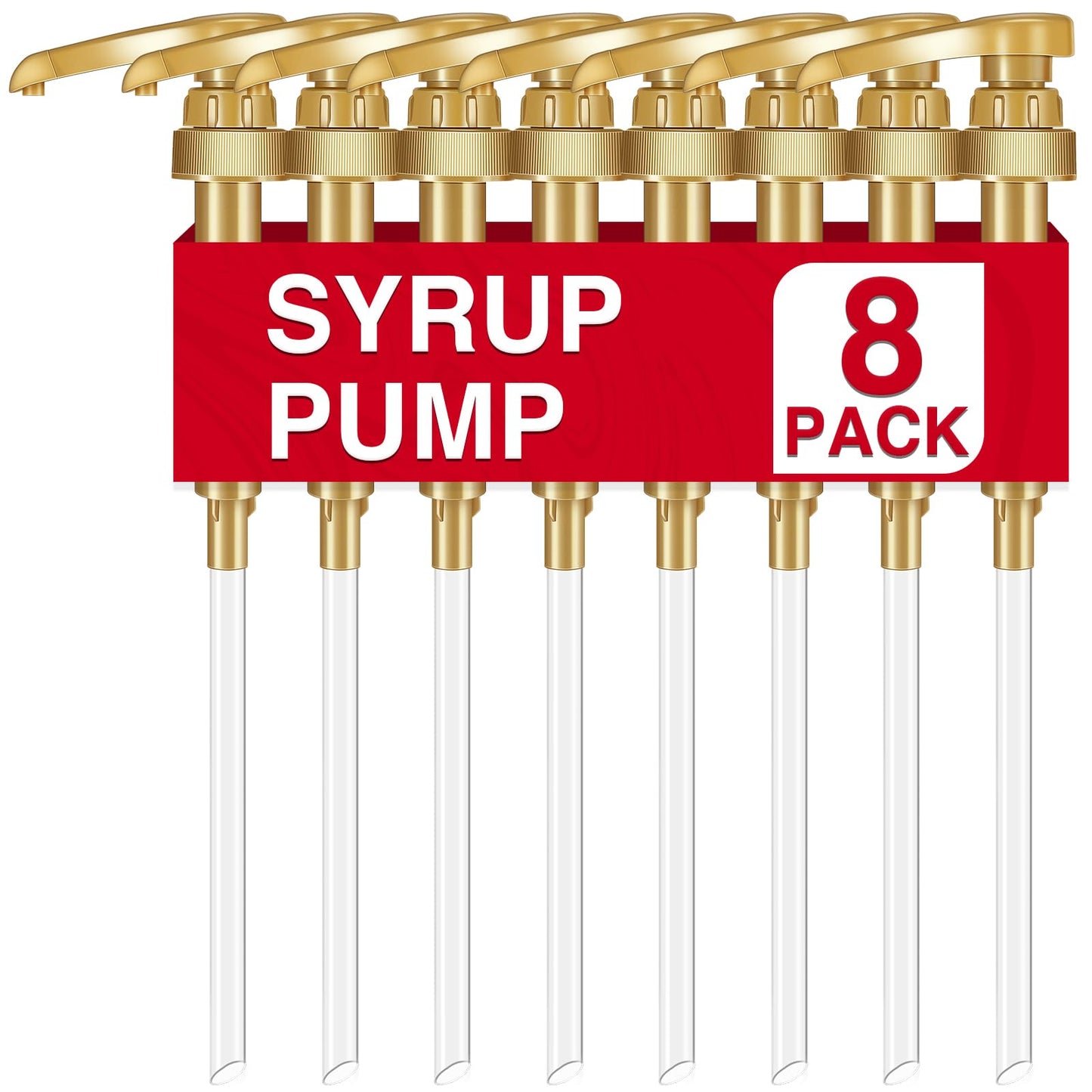 VOISEN Coffee Syrup Pumps, 8 Pack Gold Syrup Pump, Skinny Syrup Pump for 750ml 25.4oz Syrup Bottle, Syrup Pump Dispenser for Kitchen Dinning Coffee Bar Drinking Mixes,Davinci,Jordans