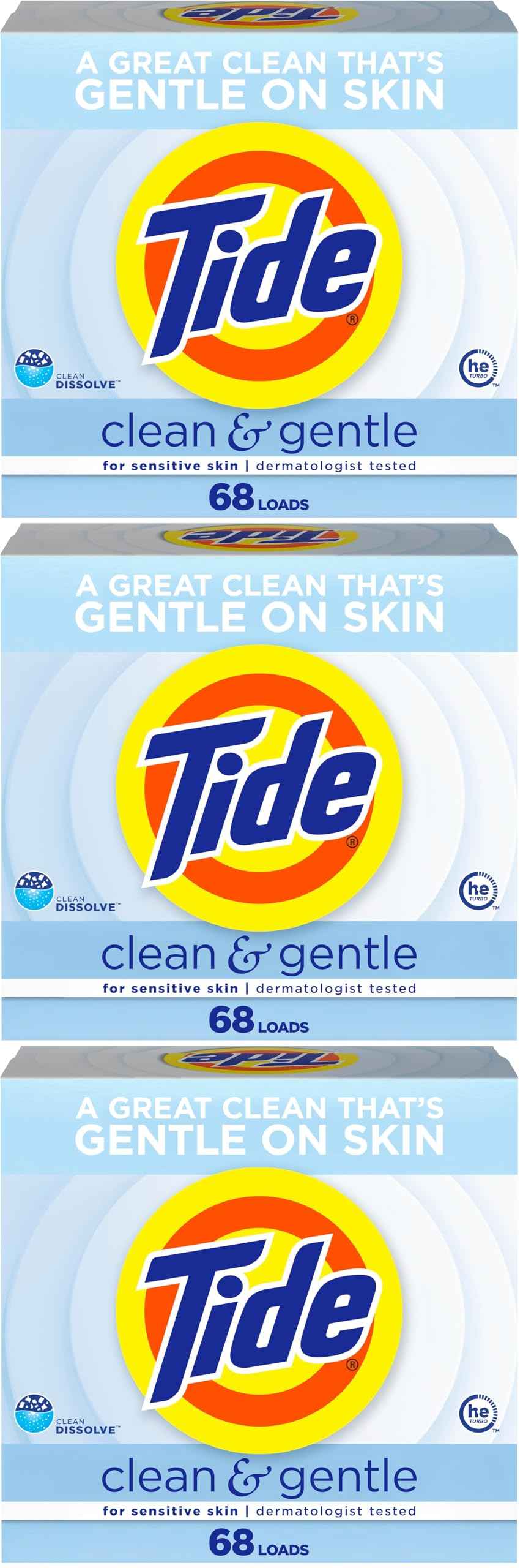 Tide Clean and Gentle Powder Laundry Detergent, Unscented, 68 Loads, 77 oz