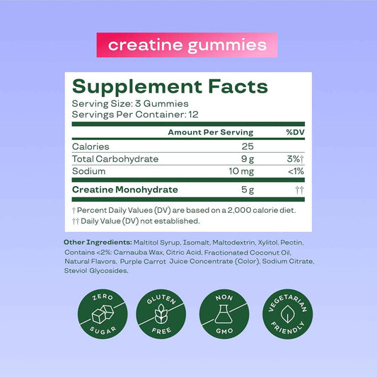 Bloom Creatine Monohydrate Gummies, 5g Per Serving, Sugar Free Creatine Gummy for Workout, Strength, Cognitive Health & Lean Muscle Support, Gluten Free & Non GMO, Berry Boost,