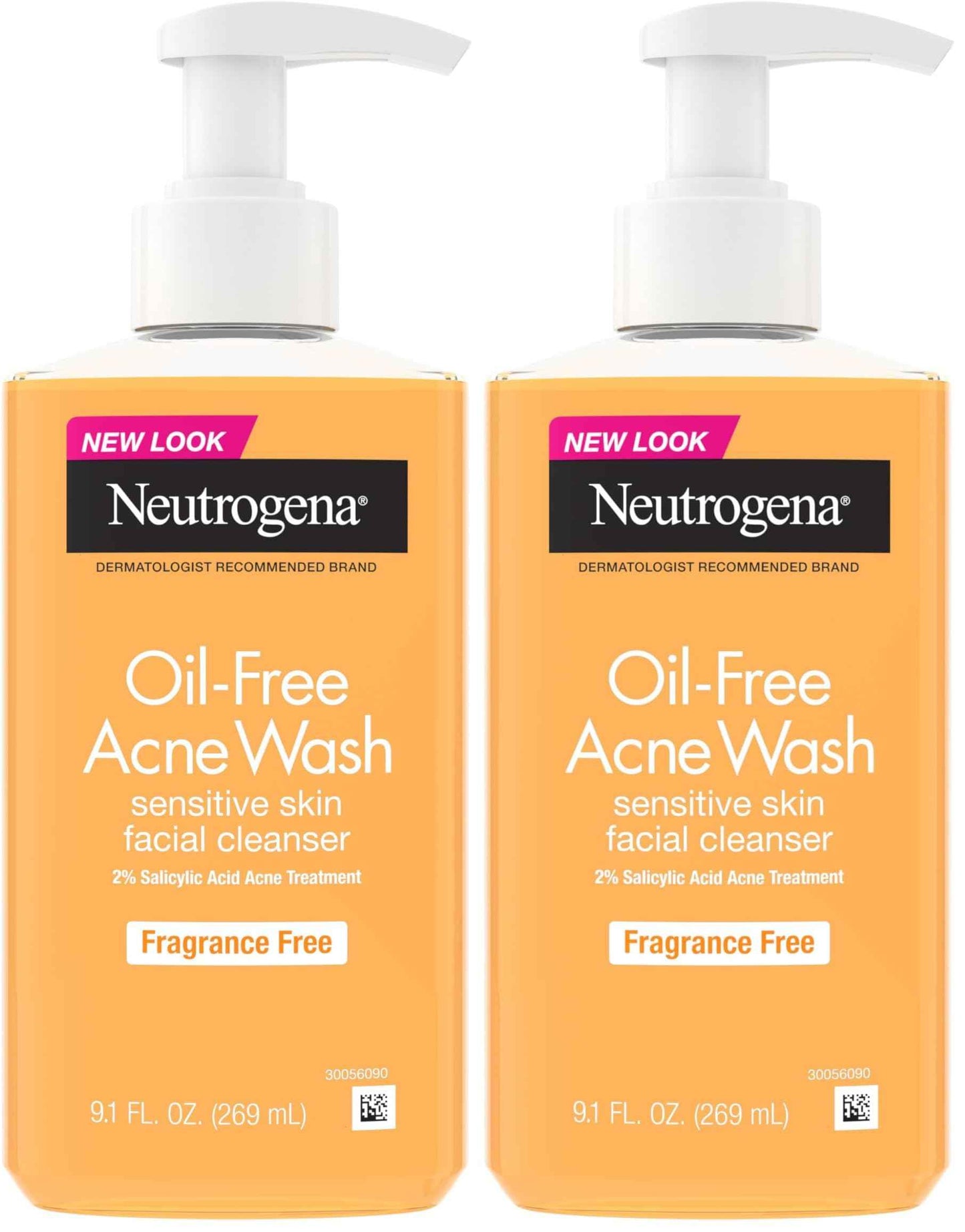 Neutrogena Oil-Free Acne Face Wash, Fragrance Free, Sensitive Skin Facial Cleanser with 2% Salicylic Acid Acne Treatment for Face, 9.1 Fl Oz