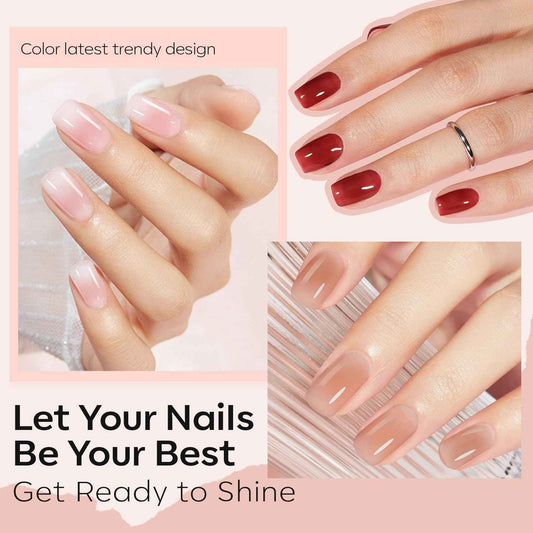 modelones Jelly Nail Polish 6 Colors, Sheer Nude Mini Nail Polish Set Red Pink Brown Quick Dry Spring Summer Fingernail Polish for DIY Nail Art Salon Home Gift for Women Girl