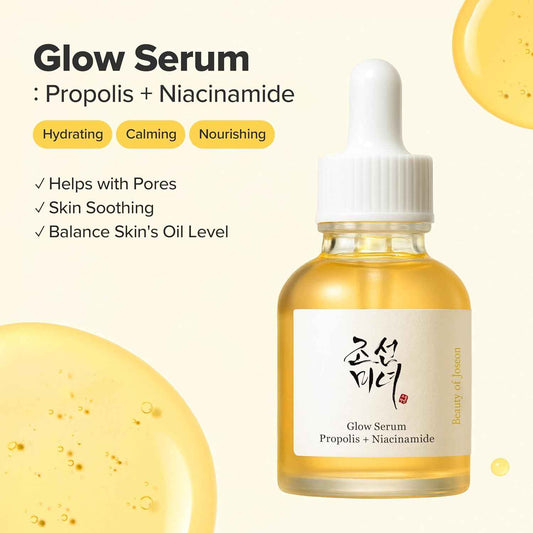 Beauty of Joseon Glow Serum Propolis and Niacinamide Hydrating Facial Soothing Moisturizer for Uneven Skin Tone Korean Skin Care