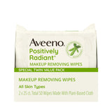 Aveeno Positively Radiant Makeup Remover Wipes, Oil Free, Alcohol Free, Non-Comedogenic Facial Cleansing Wipes, Gentle Face Wipes for Sensitive Skin, Travel Makeup Wipes