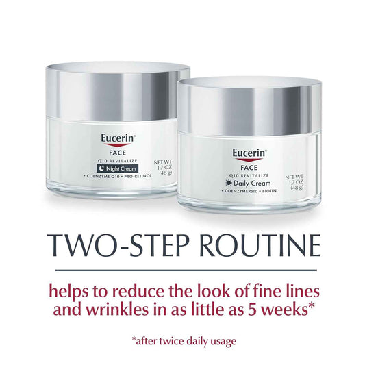 Eucerin Q10 Skin Care Set, Anti Wrinkle Daily Face Cream with Biotin (1.7 Oz) + Anti Wrinkle Night Cream with Pro-Retinol (1.7 Oz), Fragrance Free Face Moisturizer for All Skin Types