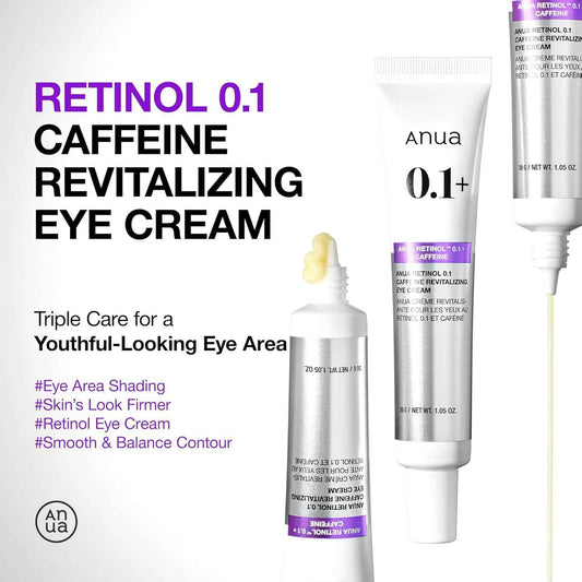 Anua Retinol 0.1 Caffeine Revitalizing Eye Cream, Lightweight Formula for Dark Circles & Puffiness, Hydrating for Sensitive Skin, Korean Skincare,1.05 fl oz