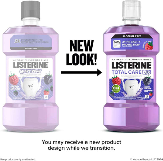 Listerine Total Care Kids Mouthwash, ADA Accepted, Alcohol-Free Anticavity Fluoride Mouthwash, Children's Mouthwash for Cavity Protection and Fresh Breath, Berry Flavor, 500 mL