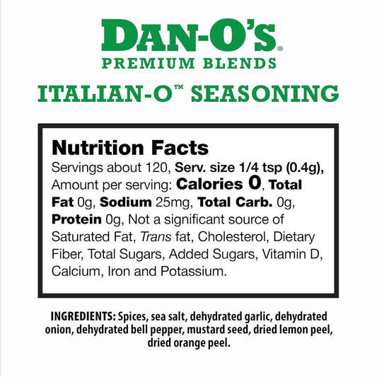 Dan-O's, 1.7 oz Bottle, 2 Pack, for Pasta, Pizza, Salad, Veggies and More, Sugar Free, Zero Calorie, Use this Spice Blend to Craft Meatballs or Pasta Sauce