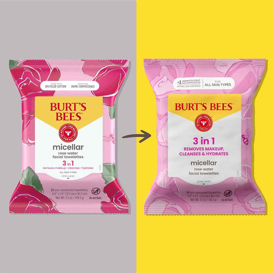 Burts Bees Micellar Towelettes, 100% Plant Based Cloth; 99% Natural Origin; Remove Makeup, Cleanse, Hydrate; No Greasy, Oily Residue; All Skin Types