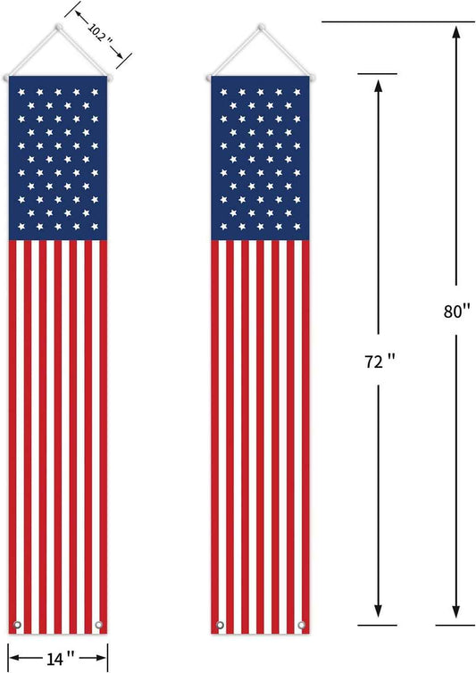 4th of July Decorations Outdoor - Hanging American Flag Banners Porch Sign -Patriotic Memorial Day Decor Party Supplies for July Fourth Independence Labor - Red White Blue