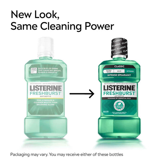 Listerine Freshburst Intense Antiseptic Mouthwash for Bad Breath, Kills 99.9% of Germs that Cause Bad Breath & Fight Plaque & Gingivitis, ADA Accepted Mouthwash, Convenience Pack