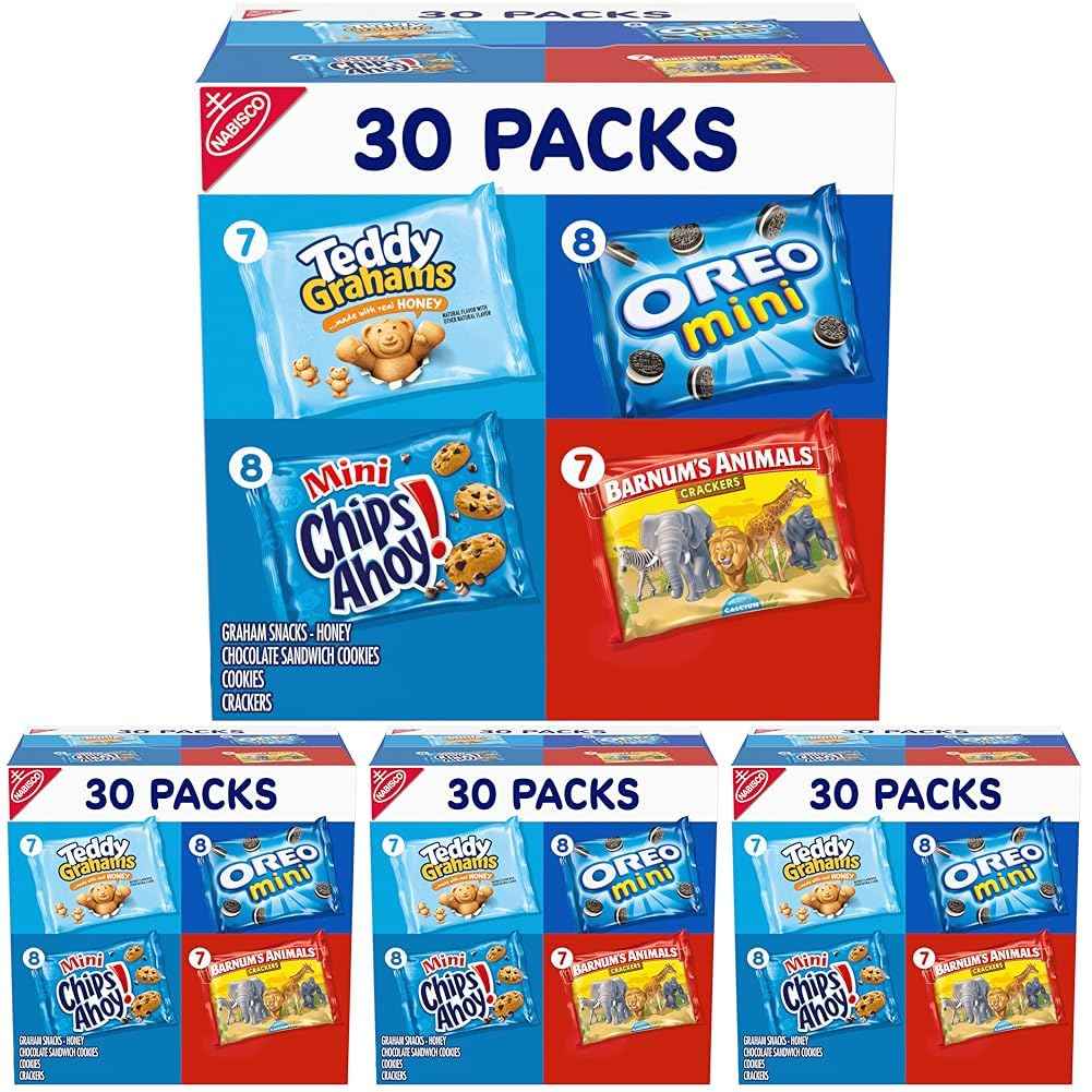Nabisco Team Favorites Variety Pack, OREO Mini, CHIPS AHOY! Mini, Teddy Grahams Honey & Barnum's Animal Crackers, 30 Snack Packs