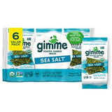 Gimme Seaweed Organic Premium Roasted Snacks, Sea Salt, 6 Count, Keto, Vegan, Gluten-Free, Great Source of Omega3s and Iodine, Healthy On-The-Go Snack for Kids Adults