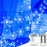 BrizLabs White Snowflake Christmas String Lights, 16.08ft 40 LED Christmas Lights with Remote, Snowflake String Light Battery Operated, 8 Modes Xmas Tree Light Waterproof for Outdoor Indoor Decoration
