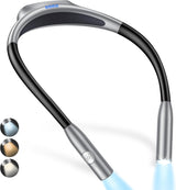 Gritin LED Neck Reading Light,Book Light for Reading in Bed-Eye Caring 3 Colors, Dimmable Brightness, Bendable Arms, 80+Hrs Runtime, Neck Round Design, Comfortable &Lightweight for Crafting, Knitting