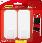 Command 10 lb XL Heavyweight Hook, 2 Wall Hooks and 6 Strips, Damage-Free Hanging with Adhesive, Heavy Duty Hanging Great for Organization and Storage