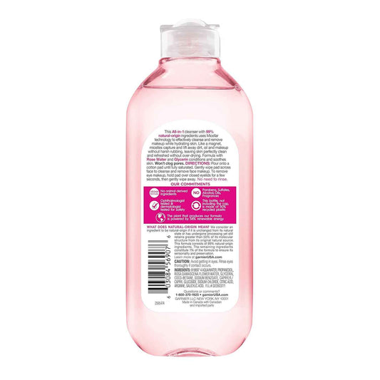 Garnier Micellar Water with Rose Water and Glycerin, Hydrating Facial Cleanser & Makeup Remover, For All Skin Types, Vegan, Cruelty Free