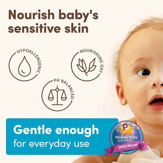Aveeno Baby Daily Moisture Body Wash & Shampoo with Oat Extract, Hypoallergenic, Tear-Free, No Added Parabens, pH-Balanced Formula For Sensitive Hair & Skin, Baby Essentials