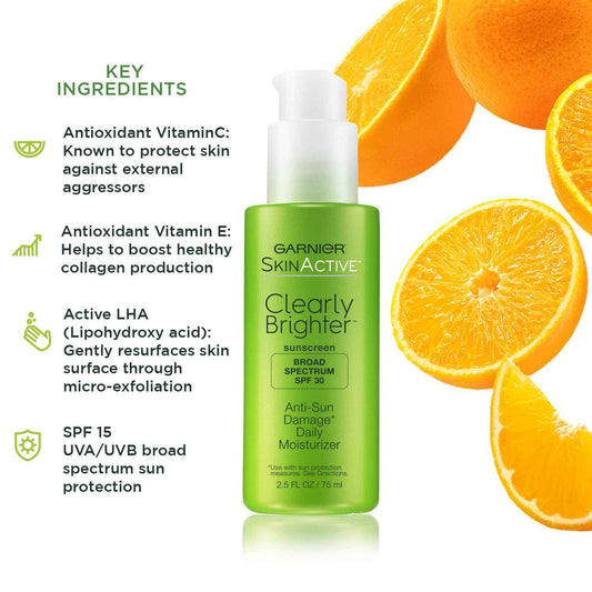 Garnier SkinActive Clearly Brighter SPF 30 Face Moisturizer with Vitamin C, 2.5 Fl Oz (75mL)