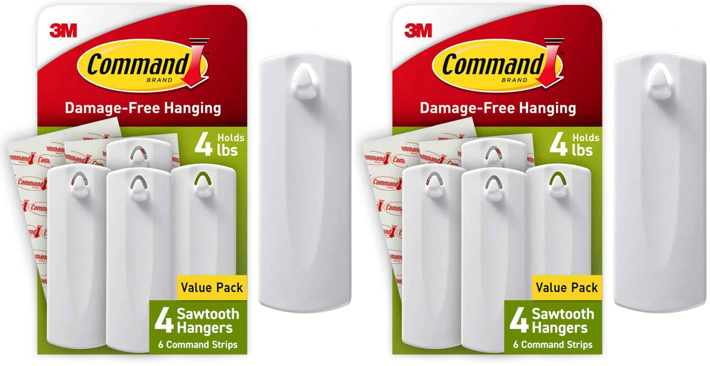 Command Sawtooth Picture Hangers, Damage-Free Hanging Sawtooth Frames, No Tools Wall Hook for Home Decor, Holds up to 4 lb