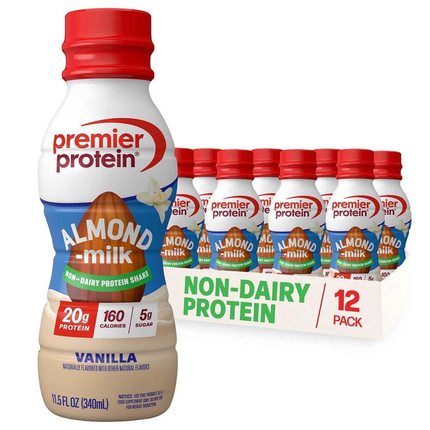 Premier Protein Non-Dairy Plant Based Almondmilk Protein Shake – 20g Protein, 5g Sugar, 11.5 Fl oz