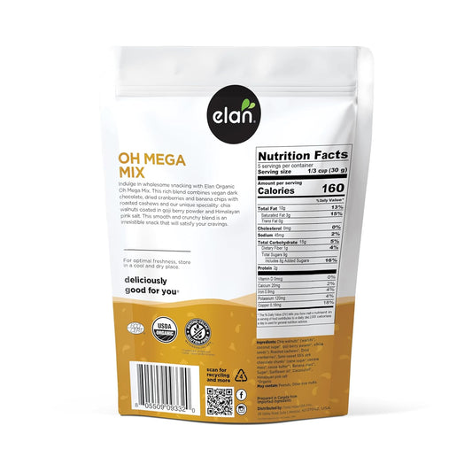 Elan_Organic_Oh_Mega_Mix,_4.8_oz,_Vegan_Dark_Chocolate,_Dried_Fruits_(Cranberries_&_Banana_Chips),_Nuts_(Chia_Walnuts_&_Roasted_Cashews),_Non-GMO,_Gluten-Free,_Vegan,_Guilt-Free_Snacks