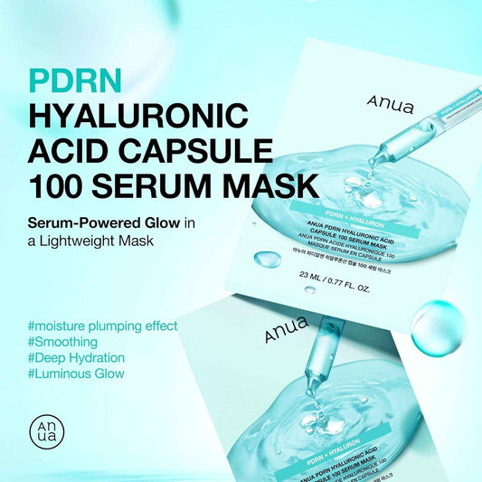 Anua PDRN Hyaluronic Acid Capsule 100 Serum Mask, Hydrating & Soothing Face Mask for Glass Skin, Dewy Glow and Firm Looking Skin, Salmon DNA & Collagen, Lightweight Texture, Korean Skin Care (10EA)