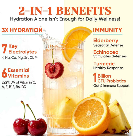 Venture Pal 2-in-1 Hydration + Immune Electrolytes Powder Packets with 7 Electrolytes & 6 Vitamins, Elderberry, Turmeric, Echinacea | Liquid Daily IV Drink Mix | Sugar Free | Keto Friendly, 16 Sticks