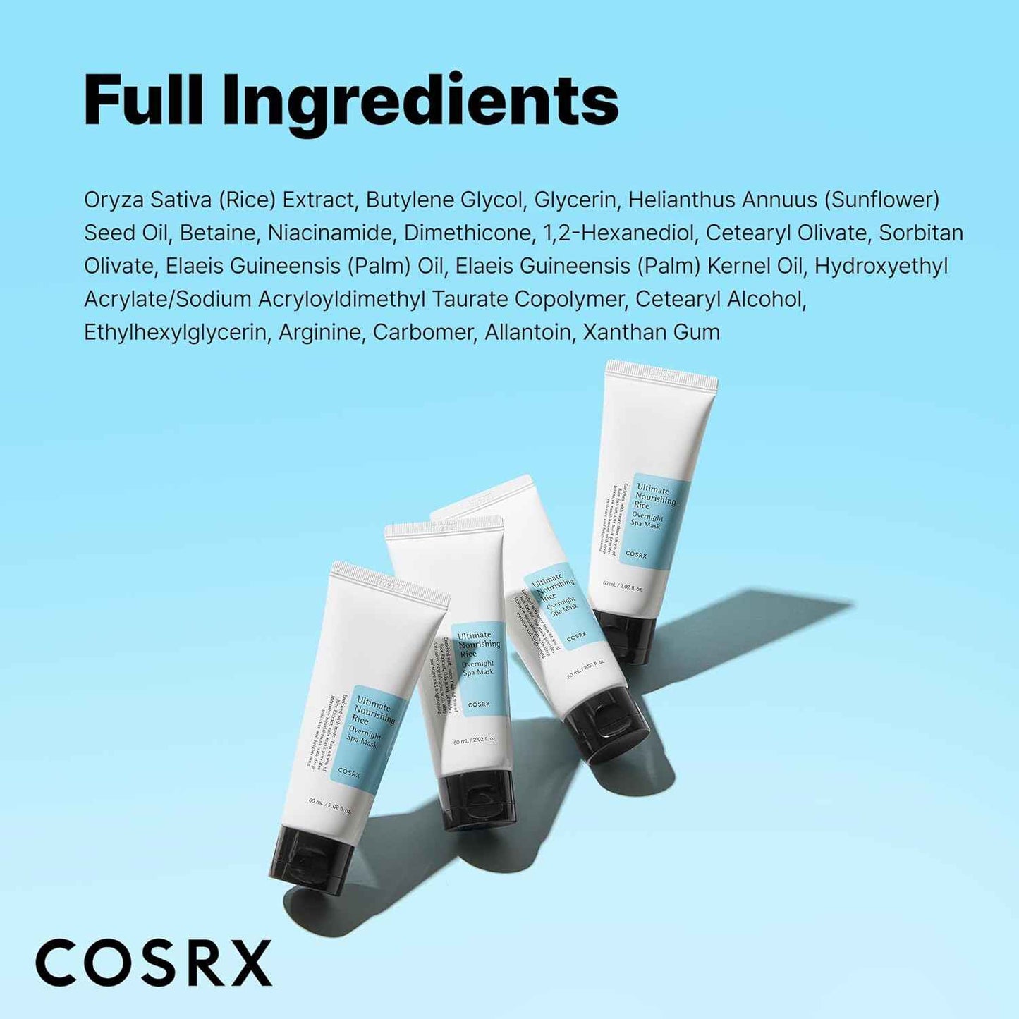 COSRX Ultimate Nourishing Rice Overnight Spa Mask, 60ml / 2.02 fl.oz | Rice Extract 68% and Niacinamide 2%, Korean Skin Care, Animal Testing Free