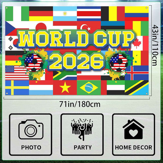 World Football Tournament Cup Celebration Backdrop 43x71 Inch 2026 Vibrant Soccer Festival Background for World Tournament Cup Party Photo Booth and Football Event Decor