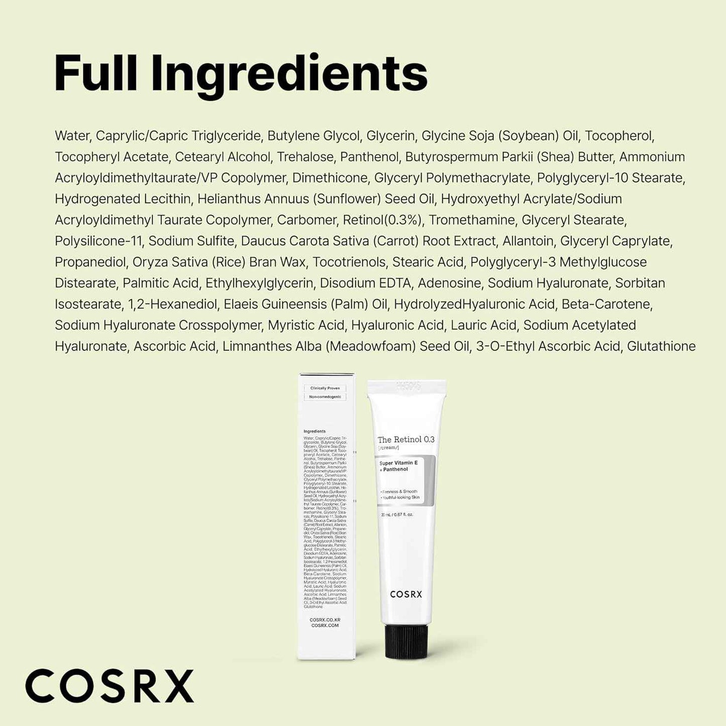 COSRX Retinol 0.3% Cream, 0.67 Oz, Anti-aging Eye & Neck Cream with Retinoid Treatment to Firm Skin, Reduce Wrinkles, Fine Lines, Signs of Aging, Gentle Daily Korean Skin Care