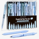 Four Candies Pastel Gel Ink Pen Set,Cute Retractable 0.5mm Fine Point Pen,Note Taking Aesthetic Pens, Black Ink Pens with Highlighter, Smooth Writing Pens for School, Office