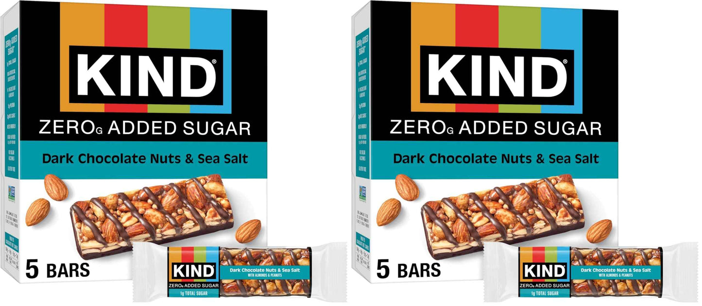 Kind Zero Added Sugar Healthy Snacks Bars, Dark Chocolate Nuts & Sea Salt, Gluten Free, High Fiber, Keto Snacks