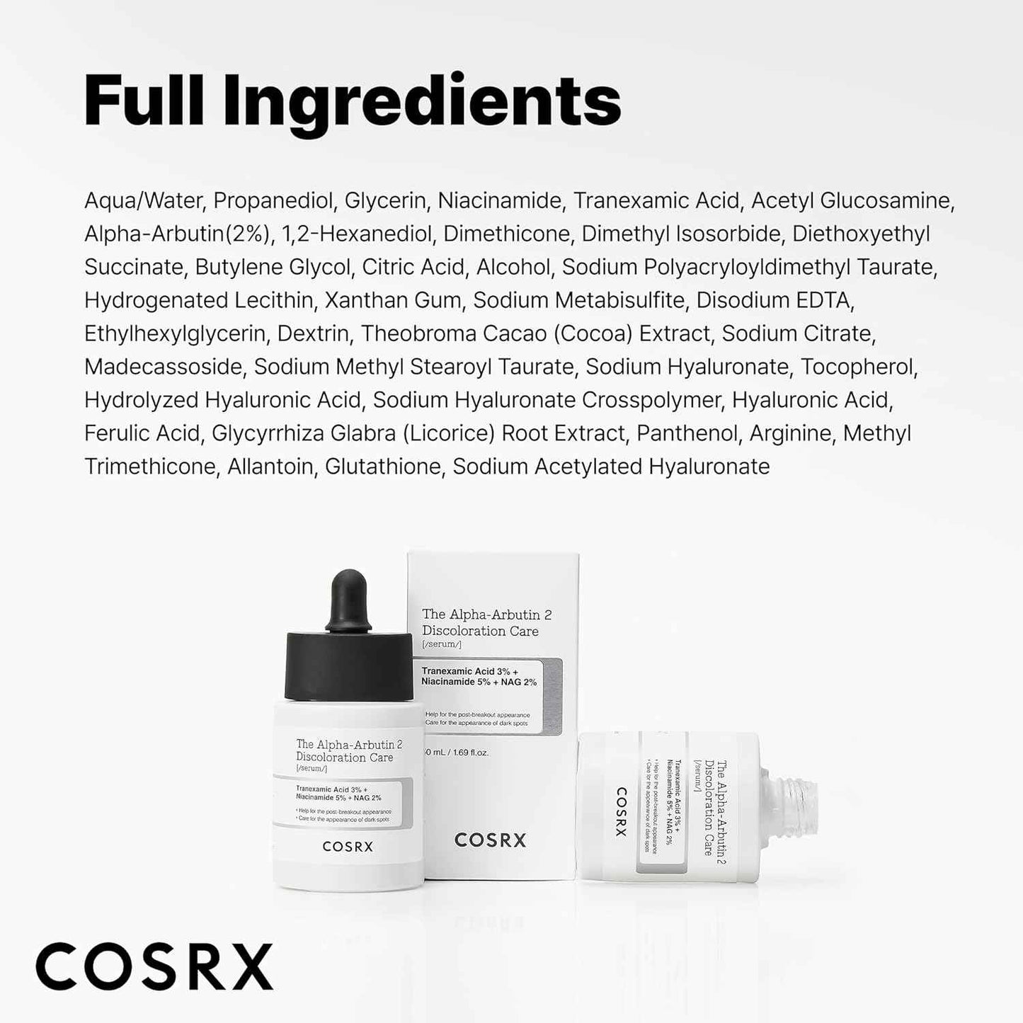 COSRX 2% Alpha Arbutin Discoloration Care Face Serum with Niacinamide, Glutathione & Tranexamic Acid, Dark Spot, Uneven Tone Care, Daily Korean Skin Care, Mothers Day Gifts for Woman, 1.7 fl oz