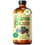 Yoken Pure Castor Oil Glass Bottle 16 fl oz Natural Cold Pressed Castor oil for Face, Body, Hair, Eyelashes - Hexane Free, Unrefined,Virgin, Rich Fatty Acids for Castor Oil Pack Skin Moisturizer