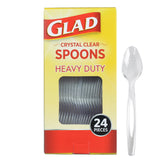 Glad Clear Plastic Spoons, Sturdy Disposable Plastic Cutlery for Parties, Events, Outdoor Meals, and Everyday Use, Clear Neutral Design Fits Any Table Setting, 24 Count