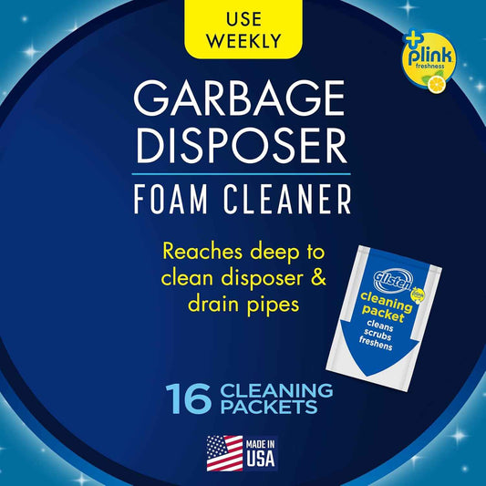 Glisten Garbage Disposer Cleaner and Freshener with Foaming Action, Helps Remove Buildup in Drains, Lemon Scent, Made in the USA, 16 Packets