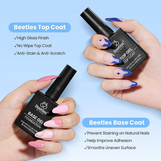 Beetles_No_Wipe_Gel_Top_Coat_and_Base_Coat_Set_for_Gel_Nail_Polish_-_2Pcs_15ml_Super_Shiny_and_Long_Lasting_Soak_Off_UV/LED_Lamp_Nail_Art_Design_Gift